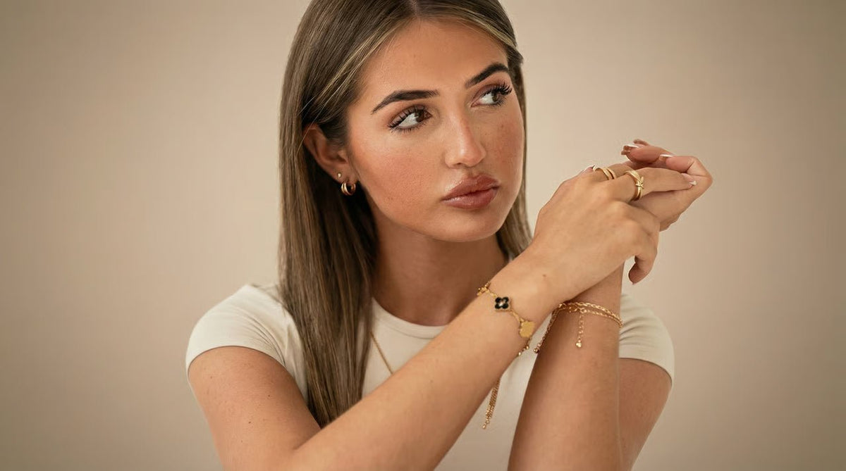 Custom initial and symbolic bracelets in waterproof gold by Monrich