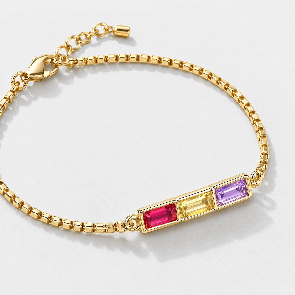 Baguette Birthstone Custom Bar Bracelet - Gold | Monrich
