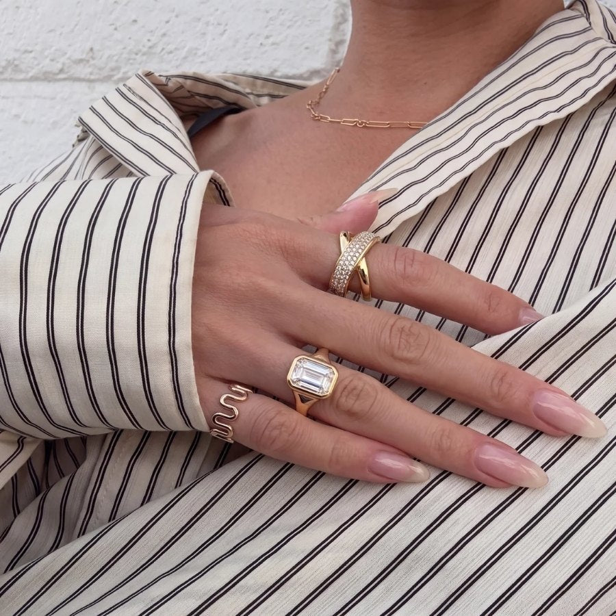 Emerald Cut Crest Ring