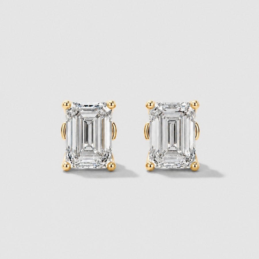 Emerald Cut Moissanite Stud Earrings