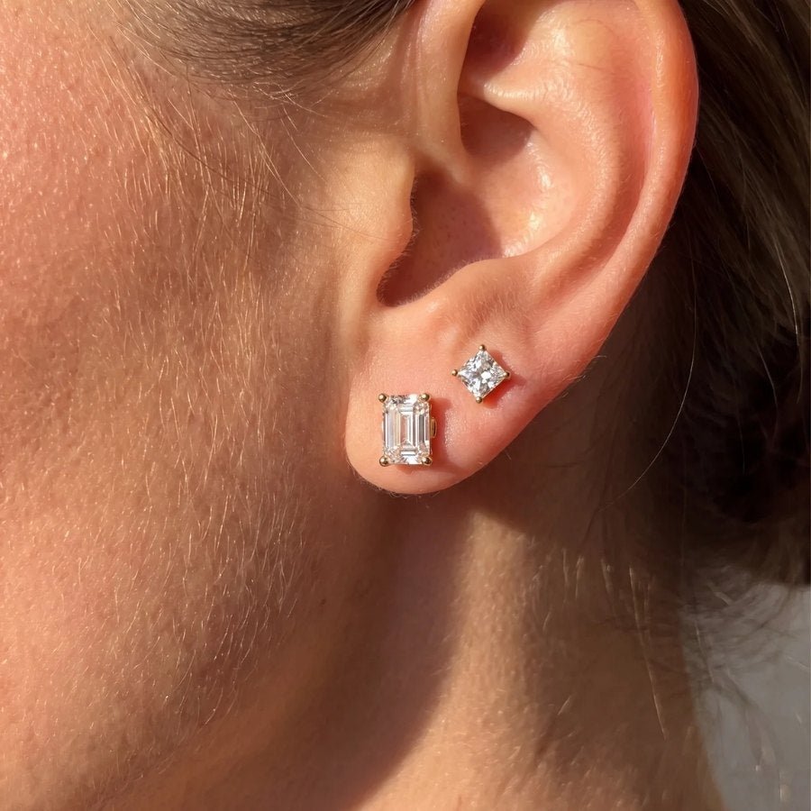 Emerald Cut Moissanite Stud Earrings