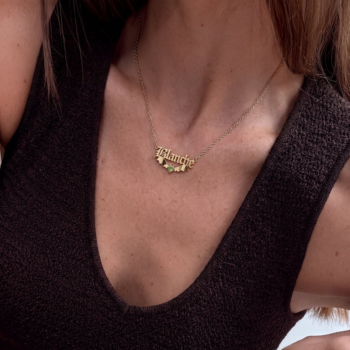 Gothic Nameplate Custom Birthstone Necklace | Monrich