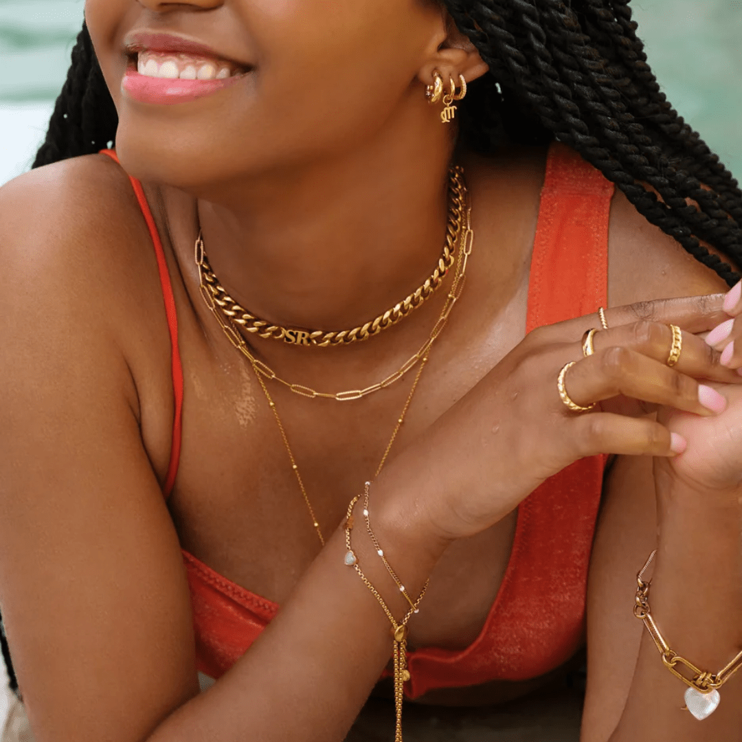 Initial Curb Chain Necklace - Gold-Plated & Custom - View 4