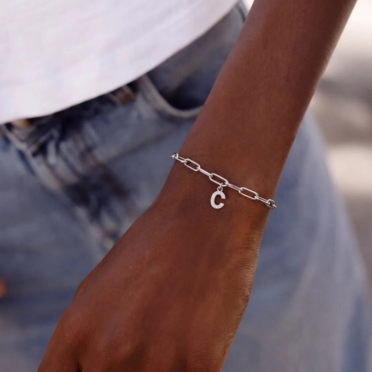 Pavé Initial Paperclip Custom Bracelet | Monrich