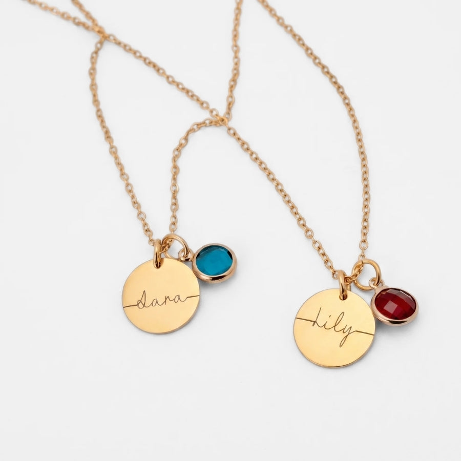 Name Necklace with Birthstone - Personalised Gold in 18K gold