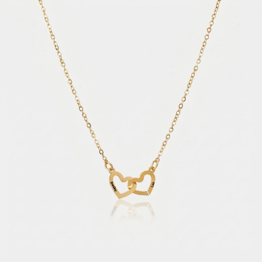 Double Name Necklace - Two Hearts Gold in 18K gold or silver finish