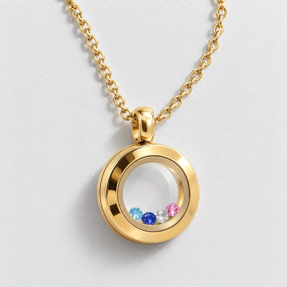 Floating Birthstone Custom Locket Necklace - Gold | Monrich