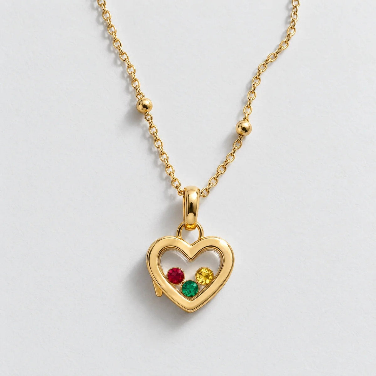 Heart Floating Birthstone Custom Locket Necklace - Gold | Monrich
