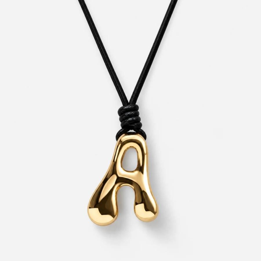 Liquid Initial Cord Necklace#Color_Gold