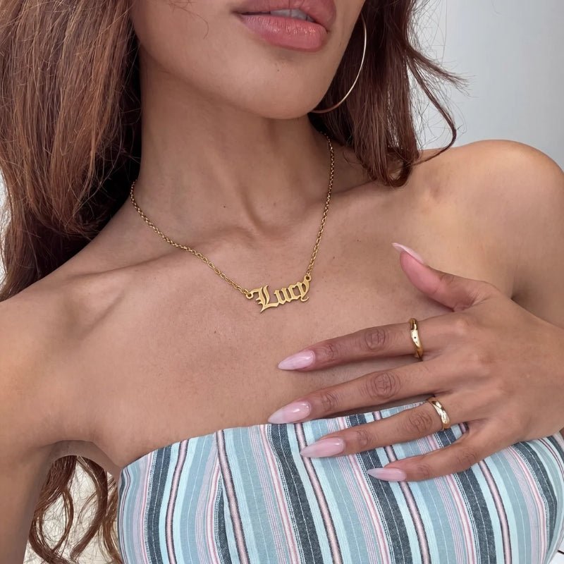 Old English Name Plate Necklace | Monrich