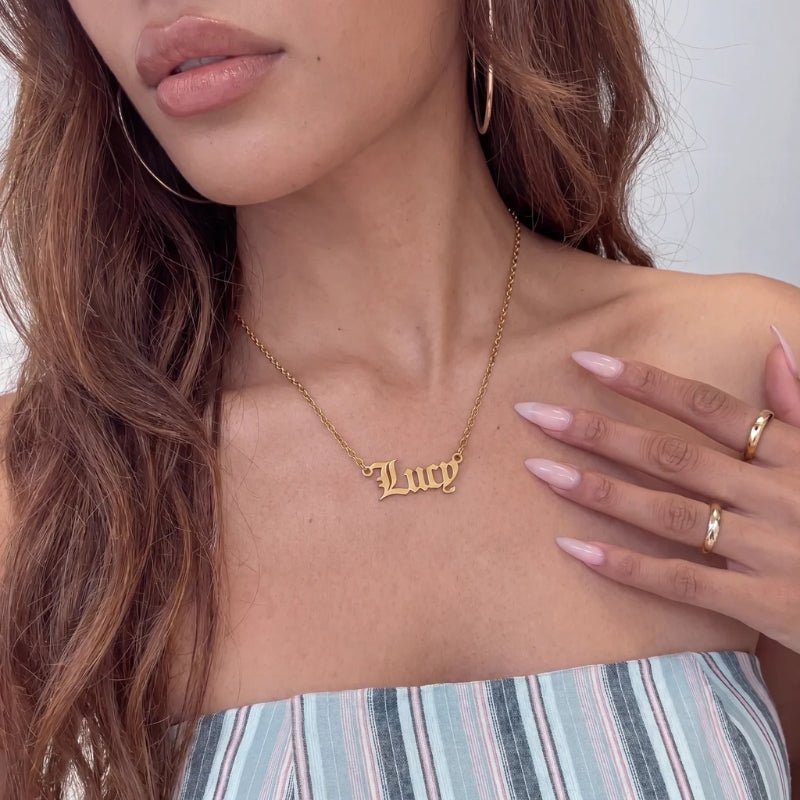 Old English Name Plate Necklace | Monrich
