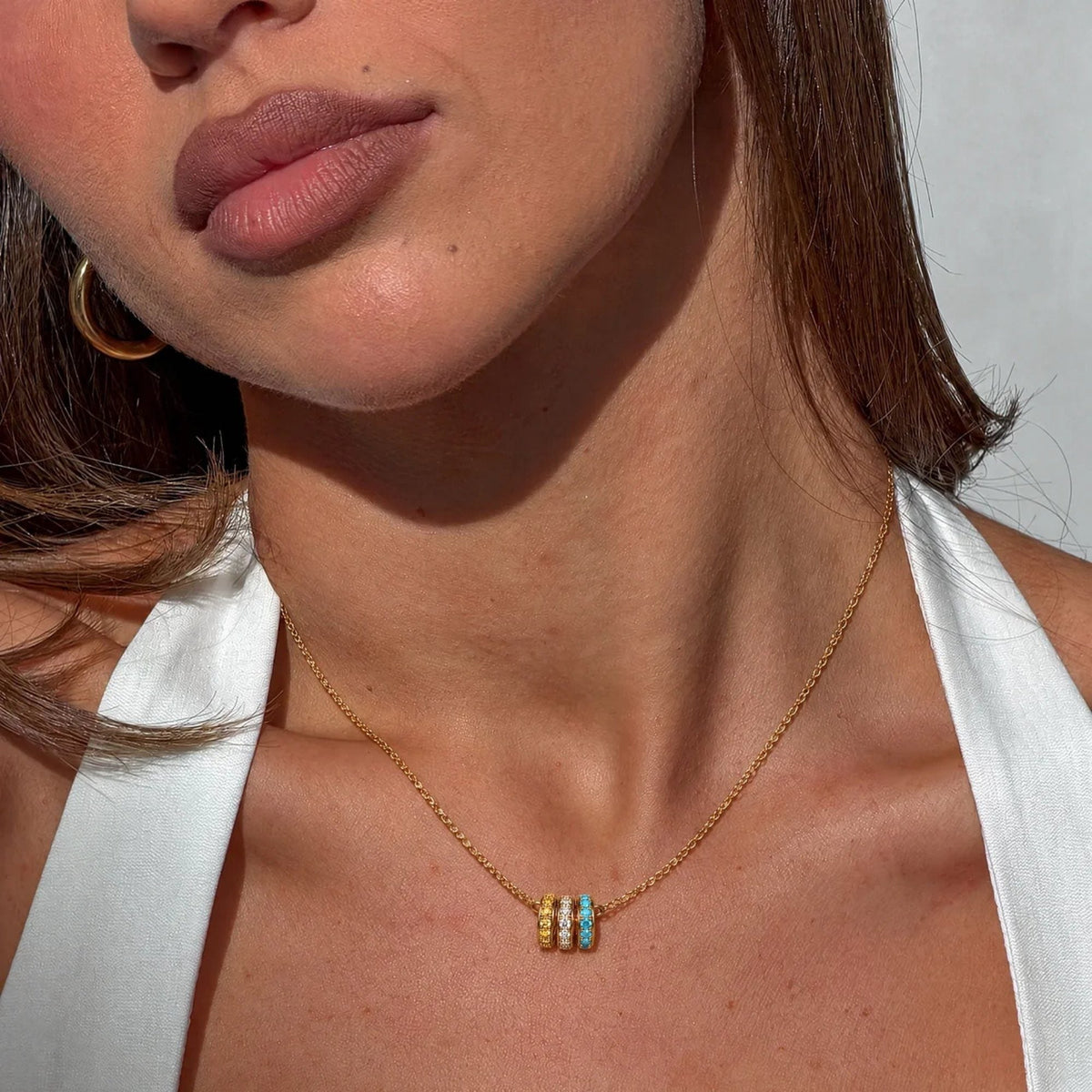Pavé Ring Charms Custom Birthstone Necklace | Monrich