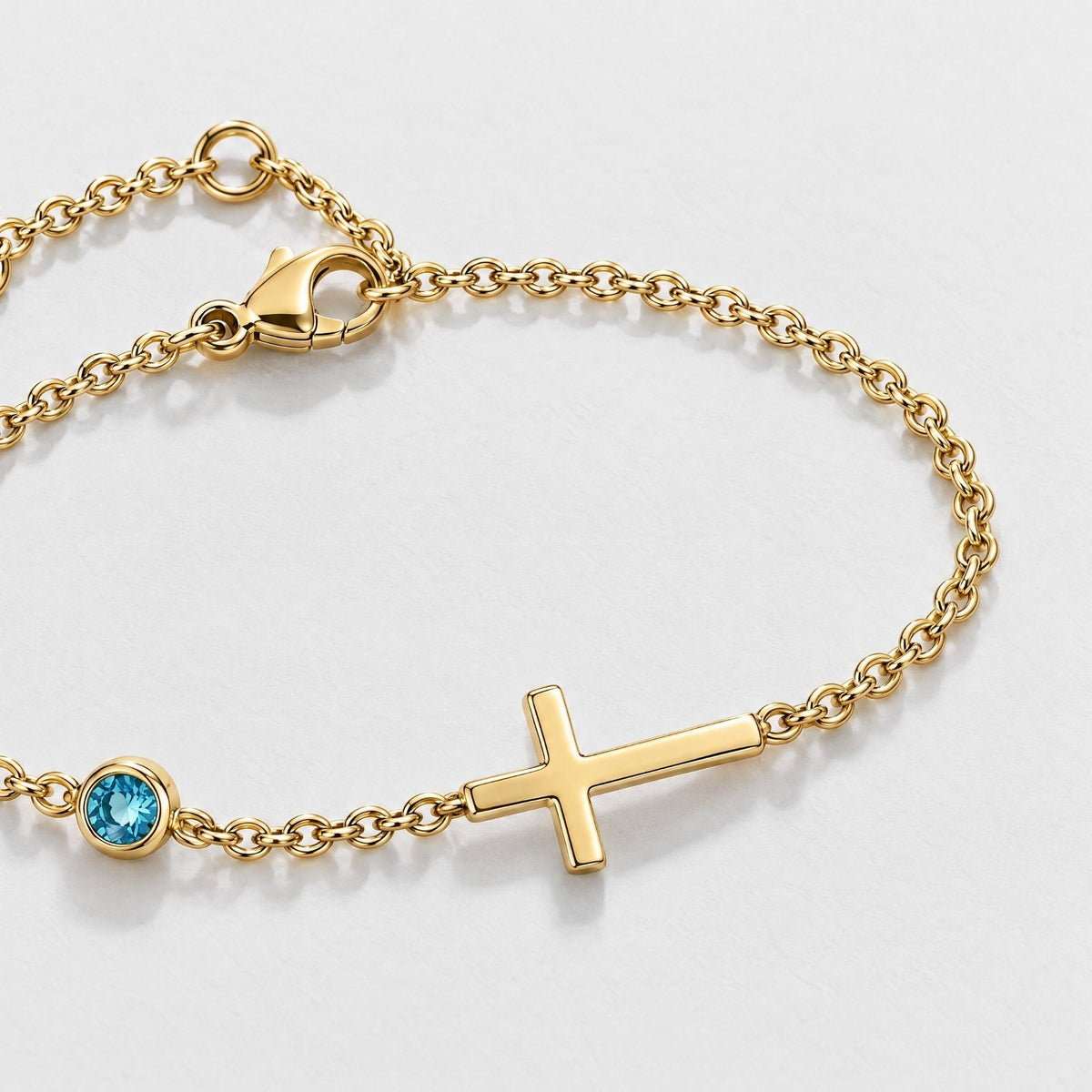 Sideways Cross Custom Birthstone Bracelet - Gold | Monrich