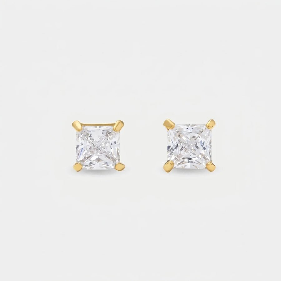 Square Cut Tennis Studs in 18K gold