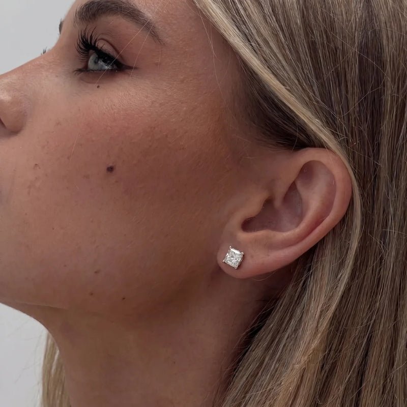 Stud Earrings - Square Princess CZ | Monrich